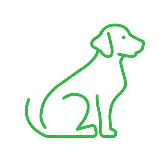 Green outline icon of a large dog