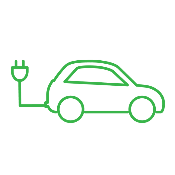 Green outline icon of an electric sedan car. Car Offset - HYBRID Vehicle (3.0 tonnes of CO2-e)