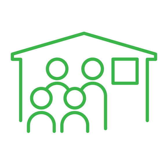 Icon of a house with 4 people. Household Offset - 4 people (16.8 tonnes of CO2-e)