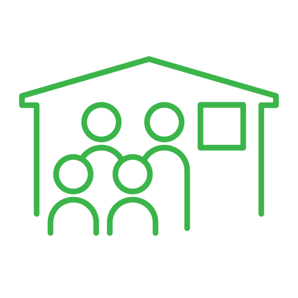 Icon of a house with 4 people. Household Offset - 4 people (16.8 tonnes of CO2-e)