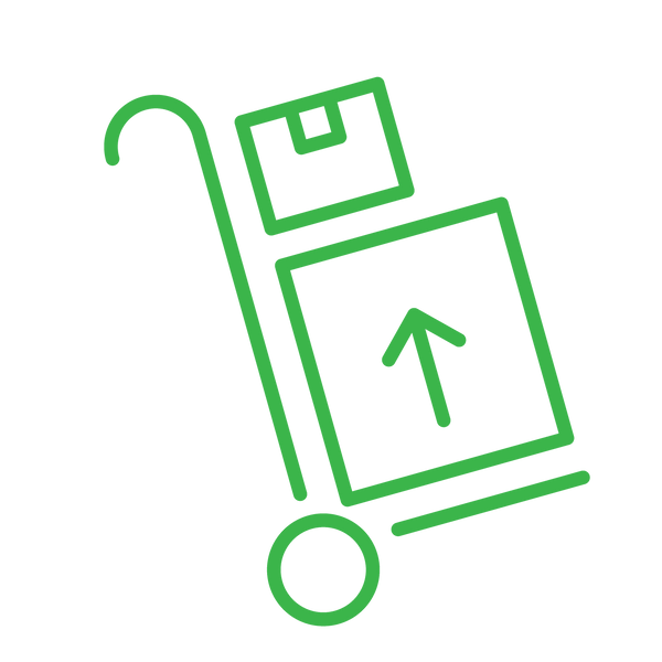 Green outline icon of a delivery trolly carrying two boxes. eCommerce Delivery Offset - STANDARD (1000 parcels)
