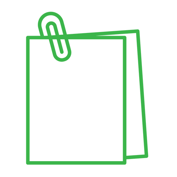Green outline icon of paperclip holding paper for the Greenfleet Work Offset