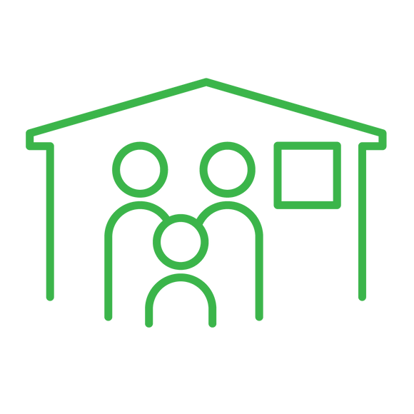 Icon of a house with 3 people. Household Offset - 3 people (15.1 tonnes of CO2-e)