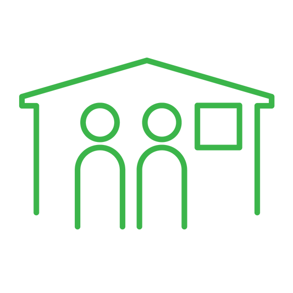 Icon of a house with 2 people. Household Offset - 2 people (12.3 tonnes of CO2-e)